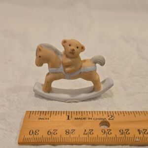Adorable Tan and White Rocking Horse with Bear Figurine By Shawn McMillion